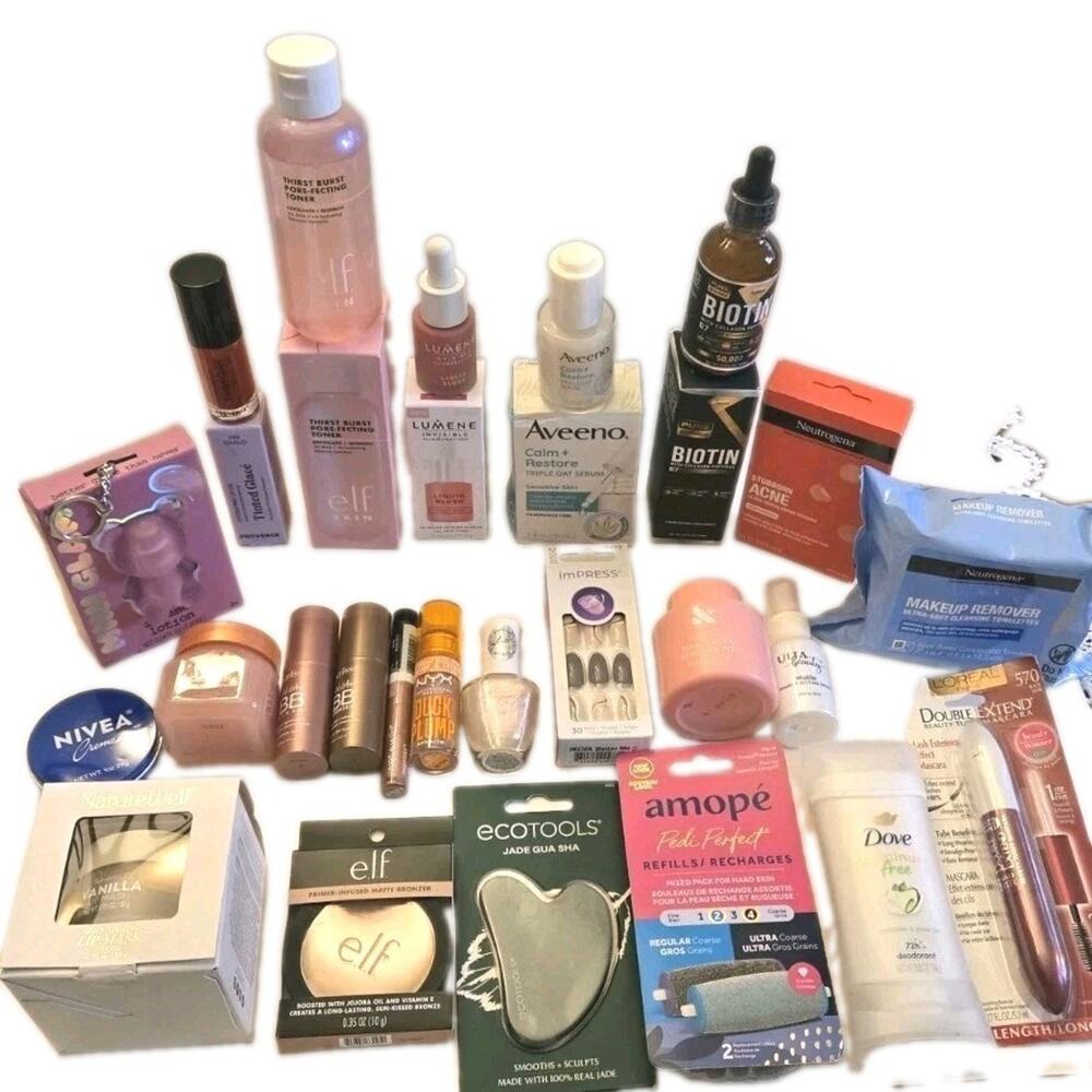 24pc NEW Beauty Bundle e.l.f. Aveeno NYX Neutrogena Tree Hut L'Oreal Makeup Skin